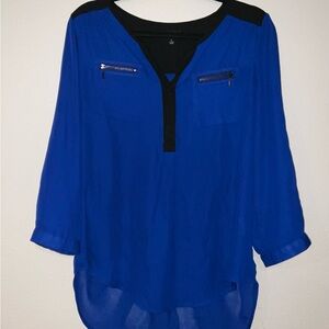 My Michelle Royal Blue Blouse with Black Trim